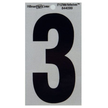 Hillman HILLMAN 5 in. Reflective Black Vinyl Self-Adhesive Number 3 1 pc, PK6 844099